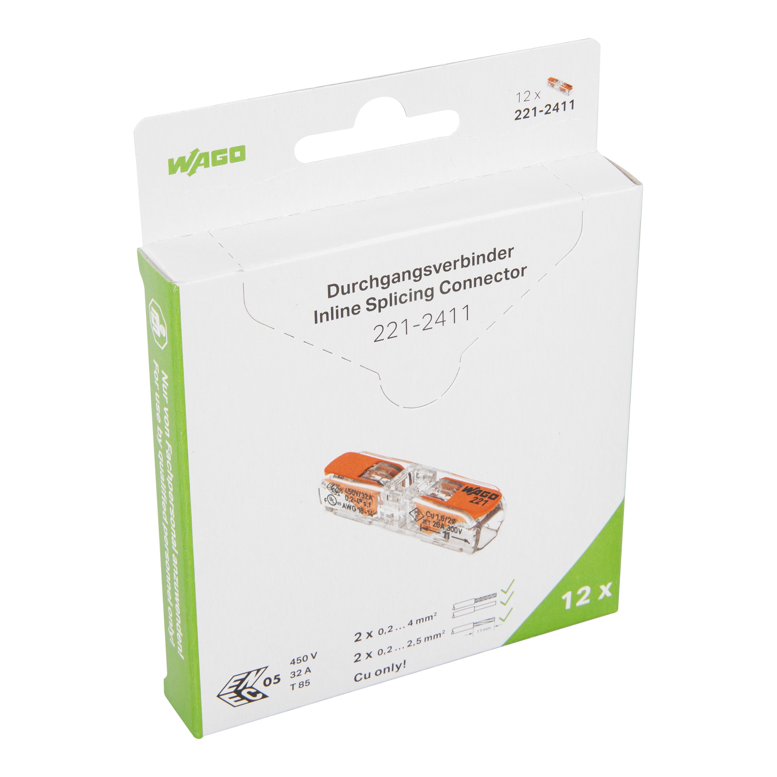 WAGO, 221 Wire Splice Splice Connector, Clear Insulation 4 mm²