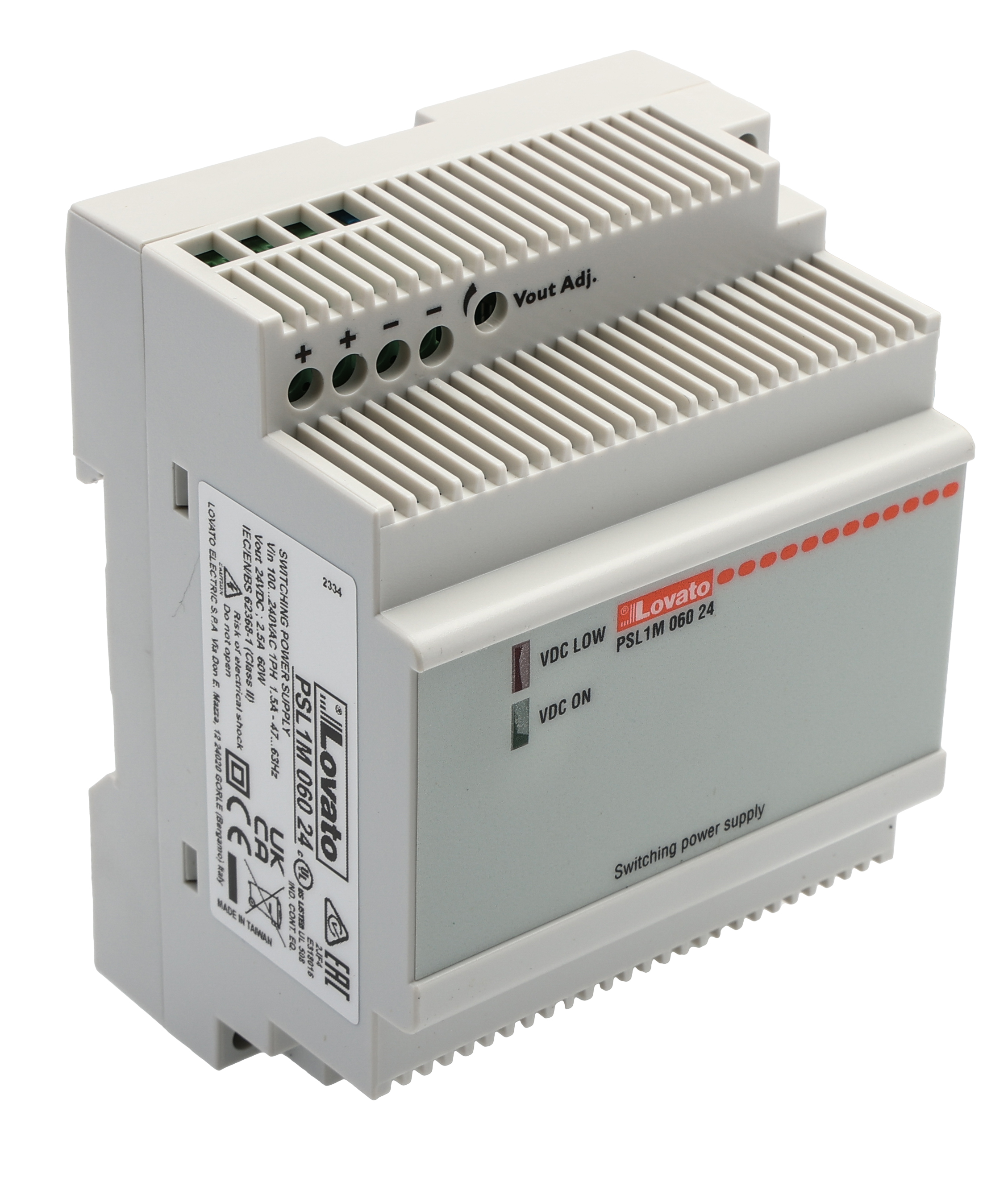 Lovato PSL Switched Mode DIN Rail Power Supply, 240V ac ac Input, 24V dc dc Output, 2.5A Output, 60W