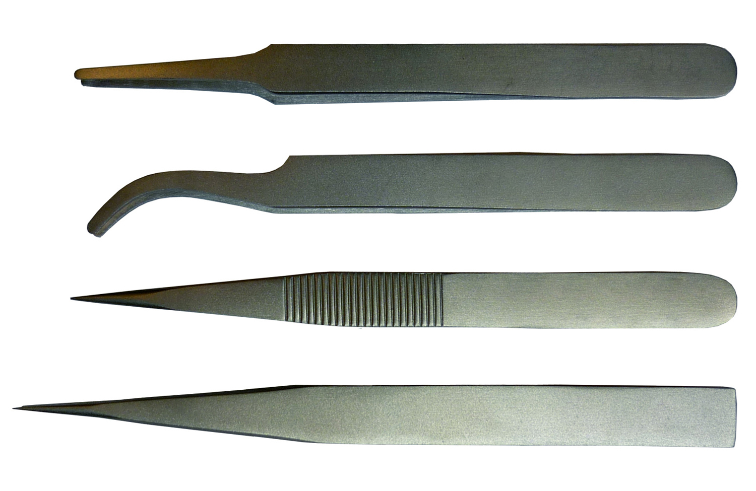 RS PRO 120 mm, 130 mm, Low Carbon Austenitic Steel, Curved, Fine, Flat, Rounded, Tweezer Set