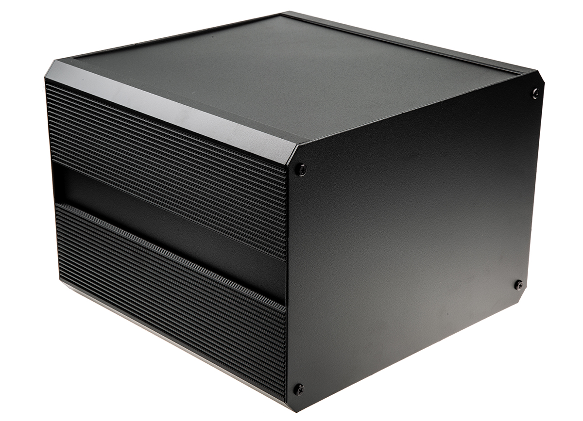 RS PRO Black Extruded Aluminium Heat Sink Case, IP40, Black Lid, 300 x 300 x 219mm