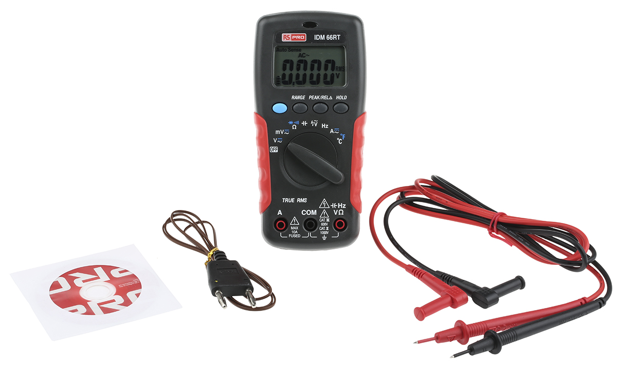 RS PRO IDM66RT Handheld Digital Multimeter, True RMS, 10A ac Max, 10A dc Max, 1000V ac Max