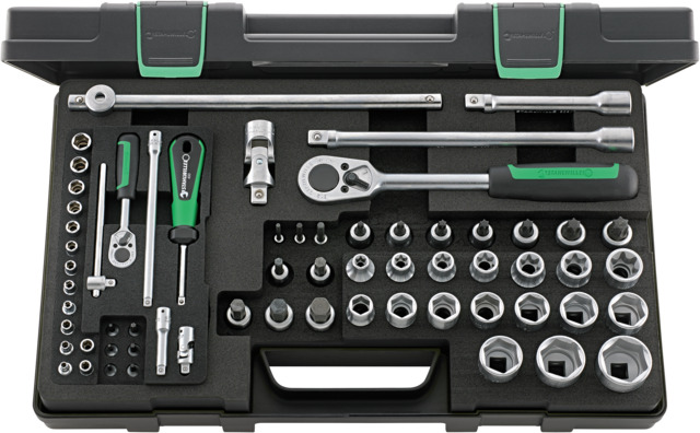 STAHLWILLE 63-Piece Metric 1/2 in; 1/4 in Standard Socket/Bit Set with Ratchet, 6 point; e-Torx