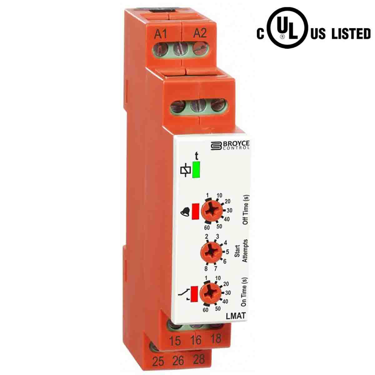 Broyce Control LMAT Series DIN Rail Mount Timer Relay, 12 → 48V ac/dc, 1-Contact, 1 → 60s, 1-Function,