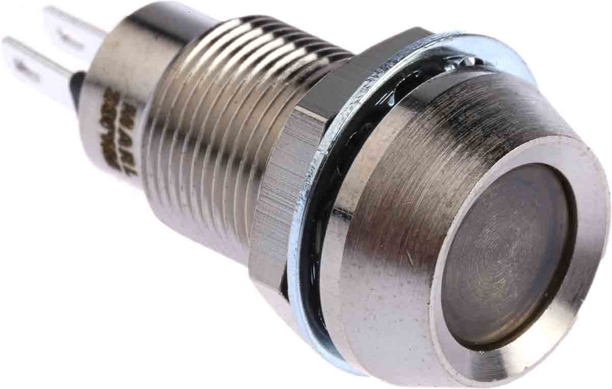 Marl Green Panel Mount Indicator, 230V ac, 12.7mm Mounting Hole Size, Solder Tab Termination