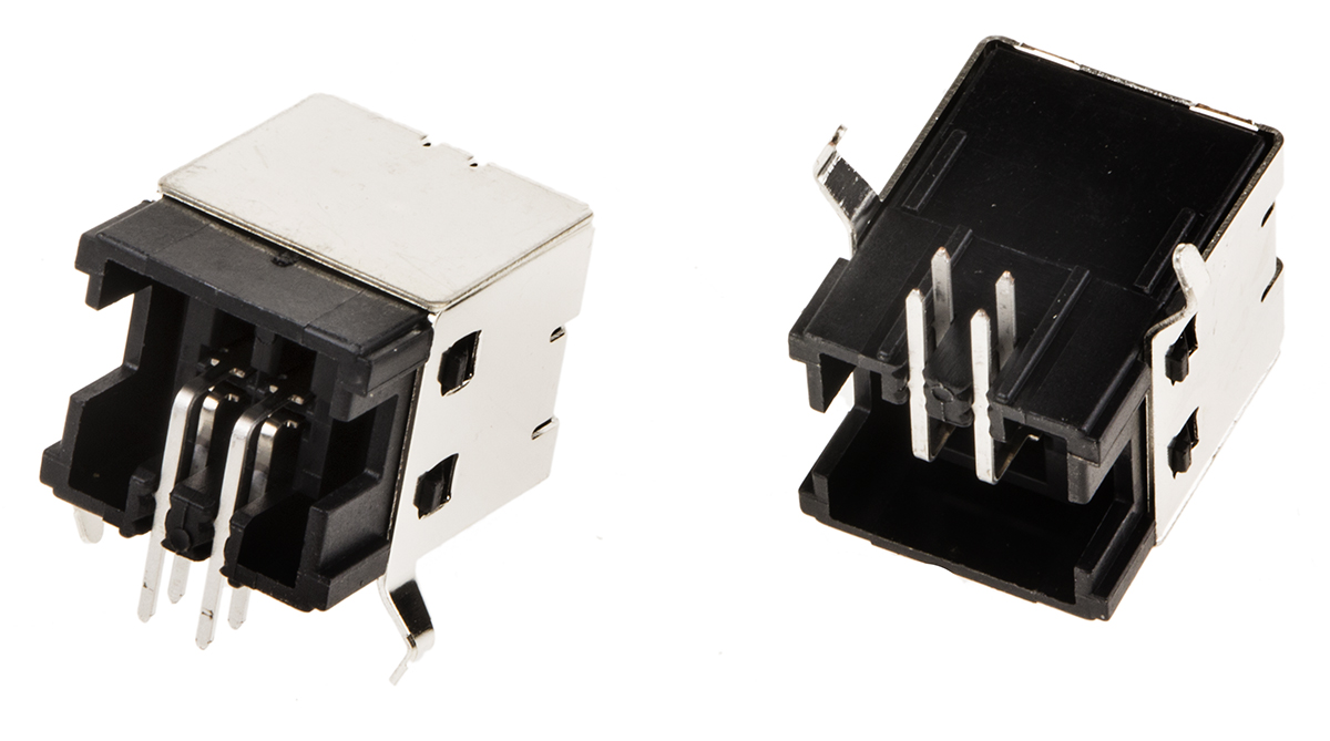 TE Connectivity Right Angle, Through Hole, Socket- Single Port Type B 2.0 USB Connector