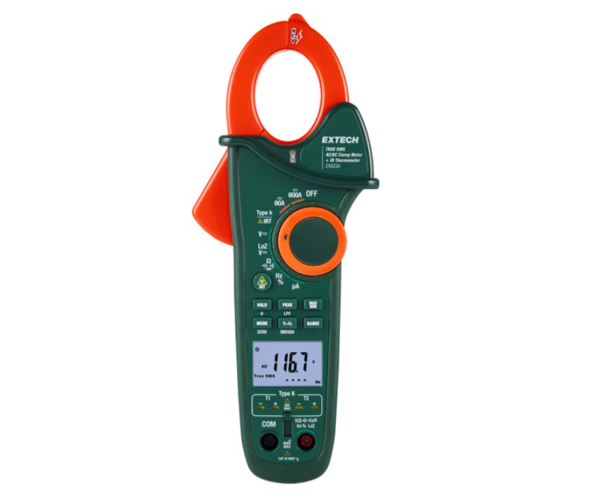 Extech EX623A Clamp Meter, 600A dc, Max Current 600A ac CAT IV