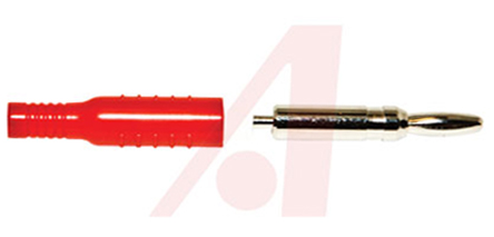 Mueller Electric Red Male Banana Plug, 4 mm Connector, Crimp, Solder Termination, 15A, 5000V dc, Nickel Plating