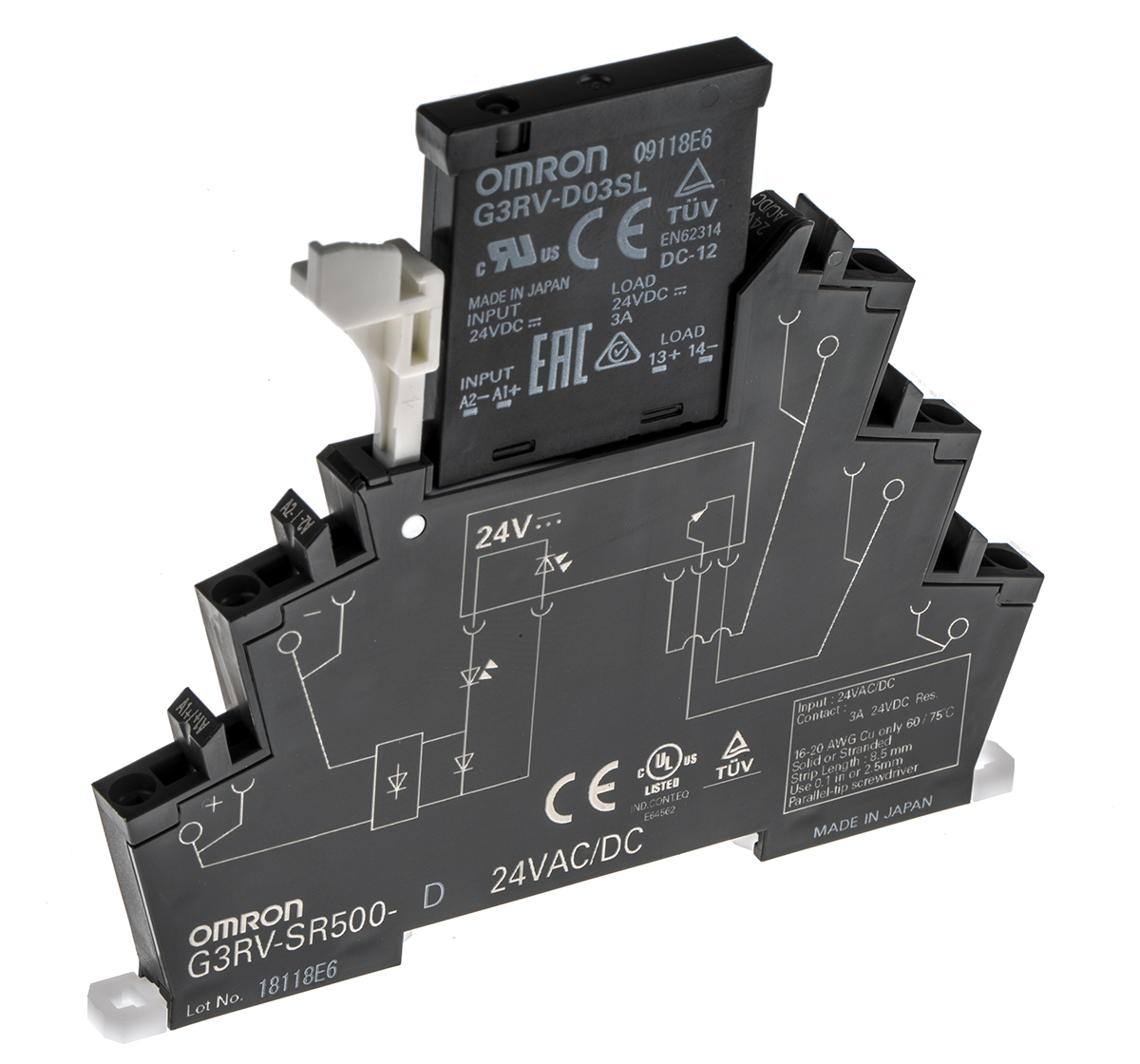 Omron G3RV-SR Series Solid State Interface Relay, 24 V ac/dc Control, 3 A Load, DIN Rail Mount