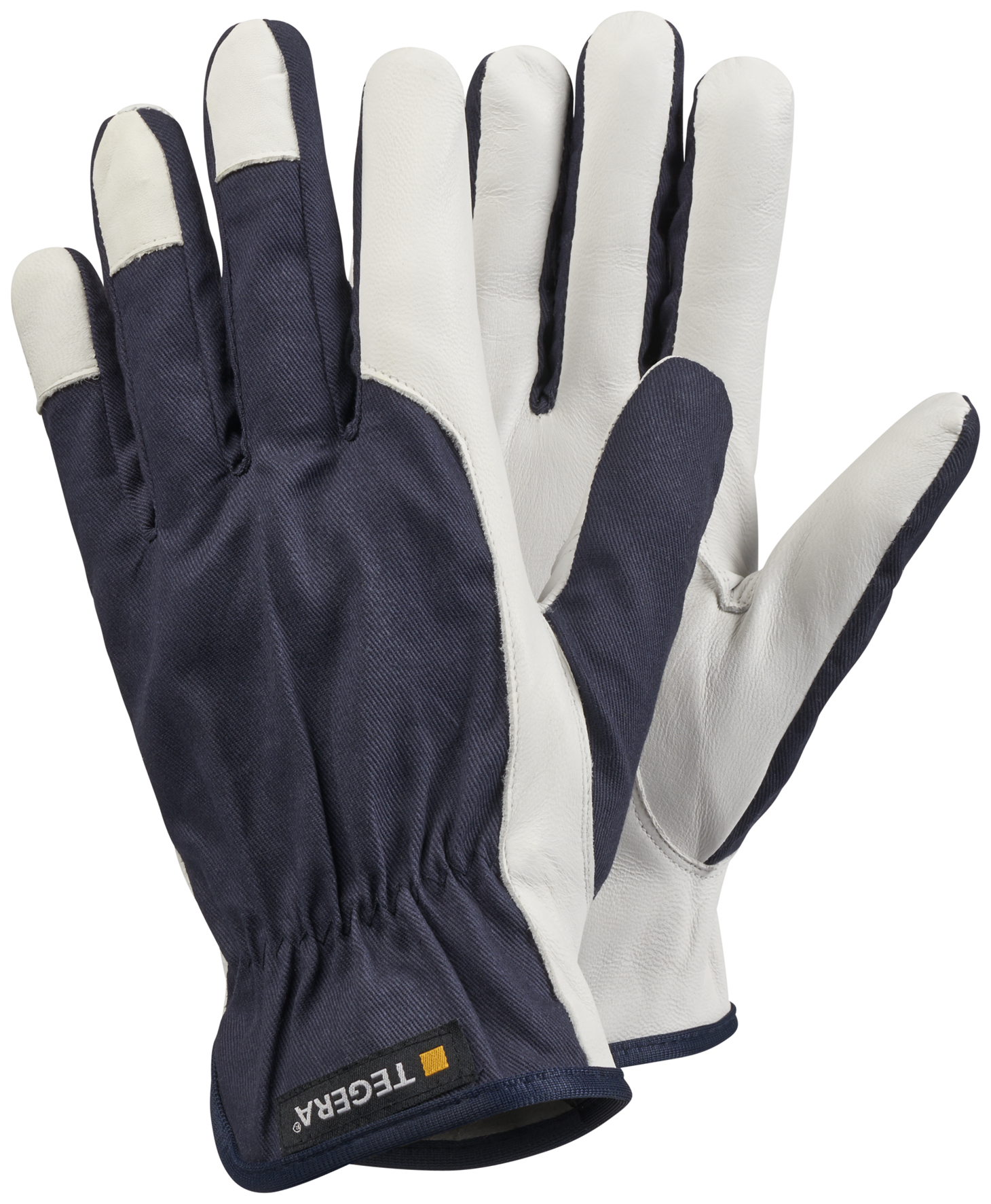 Tegera TEGERA Blue, White Unlined Cotton, Leather Work Gloves, Size 9