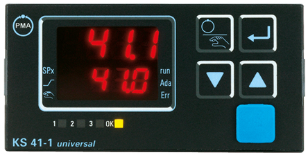 P.M.A KS41 Panel Mount PID Temperature Controller, 96 x 48 (1/8 DIN)mm, 2 Output Relay, 90 → 250 V ac Supply