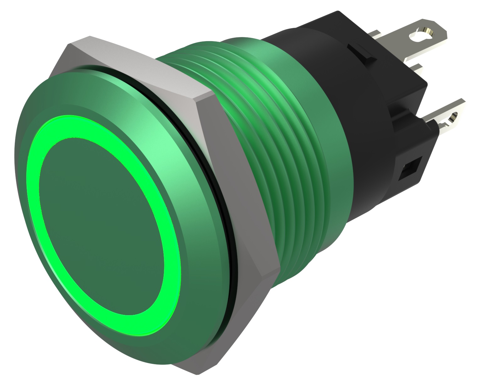 EAO Series 82 Series Illuminated Push Button Switch, Momentary, Flush Mount, 19mm Cutout, SPST, SPST, Green LED, 24V,