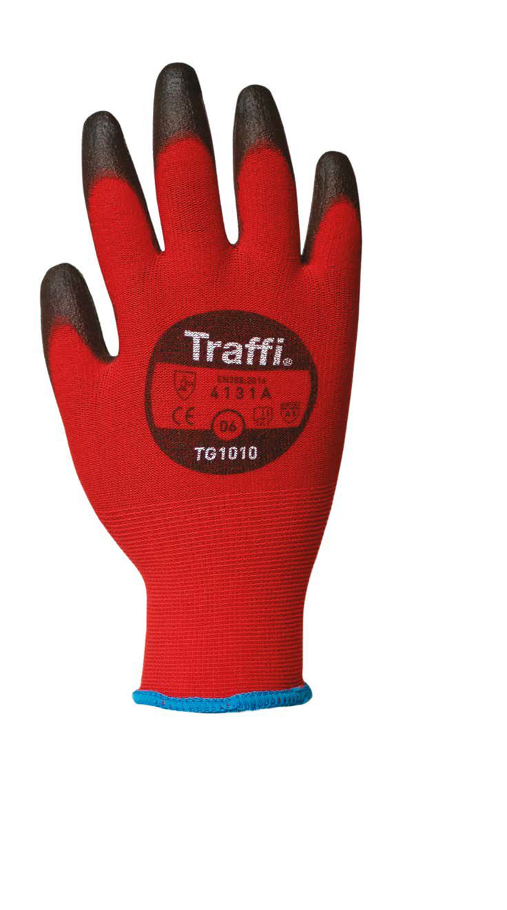 Traffi Classic Red Nylon Polyurethane General Handling Gloves, Size 6, Polyurethane Coating