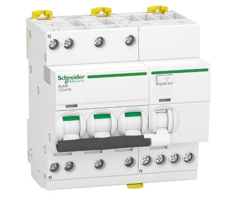 Schneider Electric RCBO, 40A Current Rating, 3P+N Poles, 300mA Trip Sensitivity, Type C, Acti9 Range