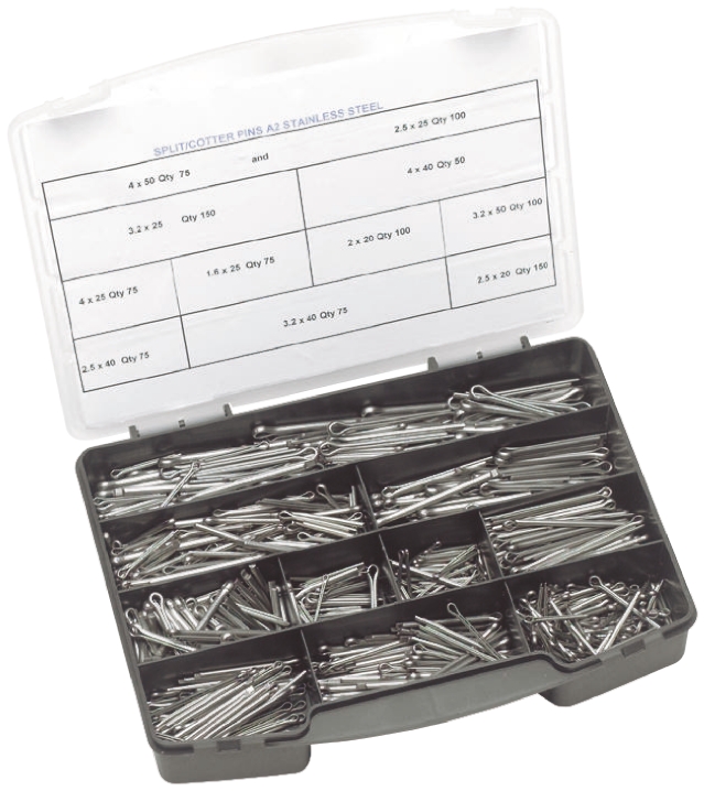 1025 piece Plain Stainless Steel Metric Cotter Pin Kit, 4mm, 50mm