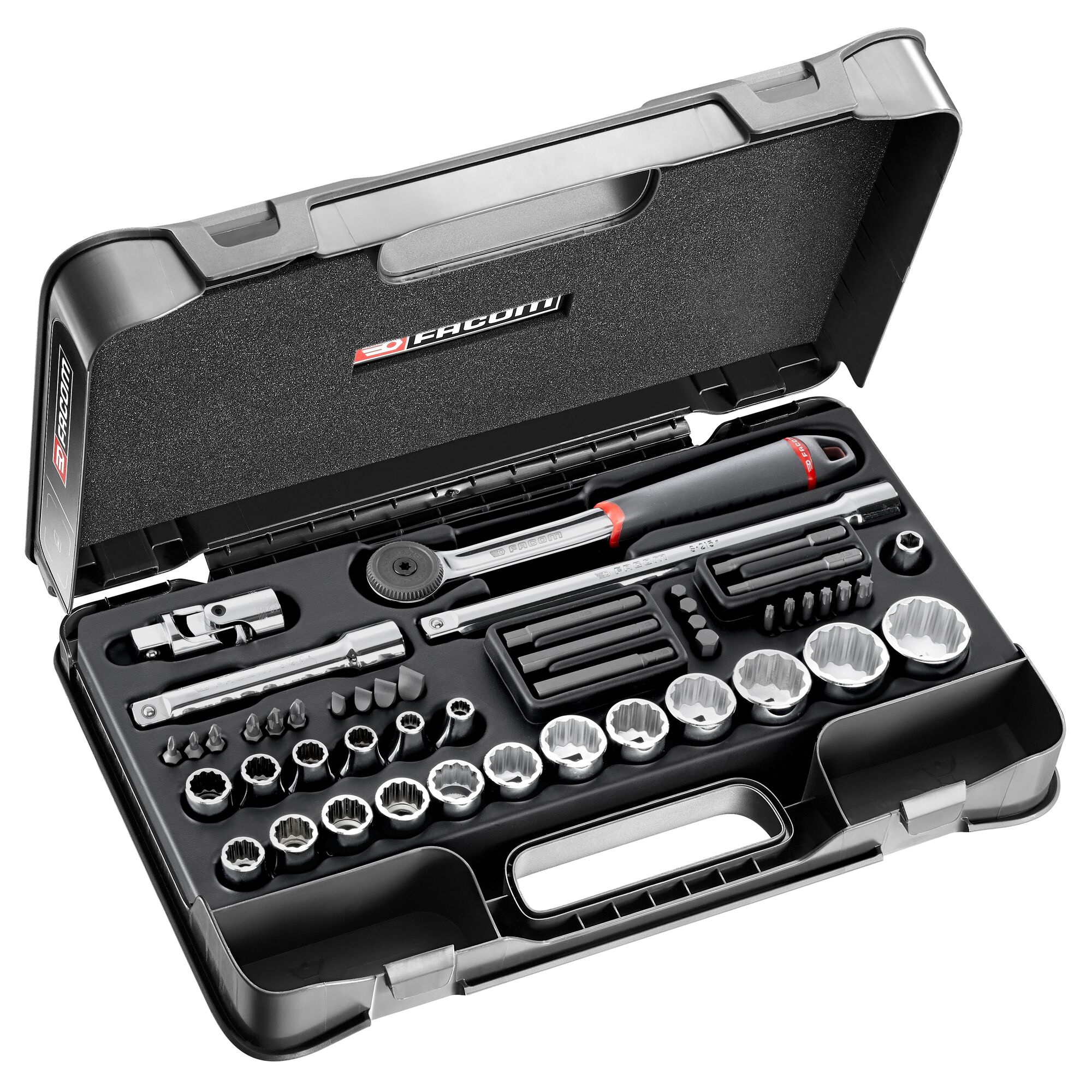 Facom 48-Piece Metric 1/2 in Standard Socket/Bit Set with Ratchet, 12 point