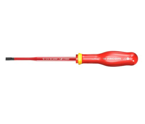 Facom Slotted Insulated Screwdriver, 6.5 mm Tip, 150 mm Blade, VDE/1000V, 270 mm Overall