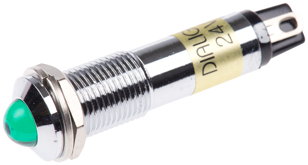 Dialight Green Indicator, 24V dc, 9mm Mounting Hole Size, Solder Tab Termination