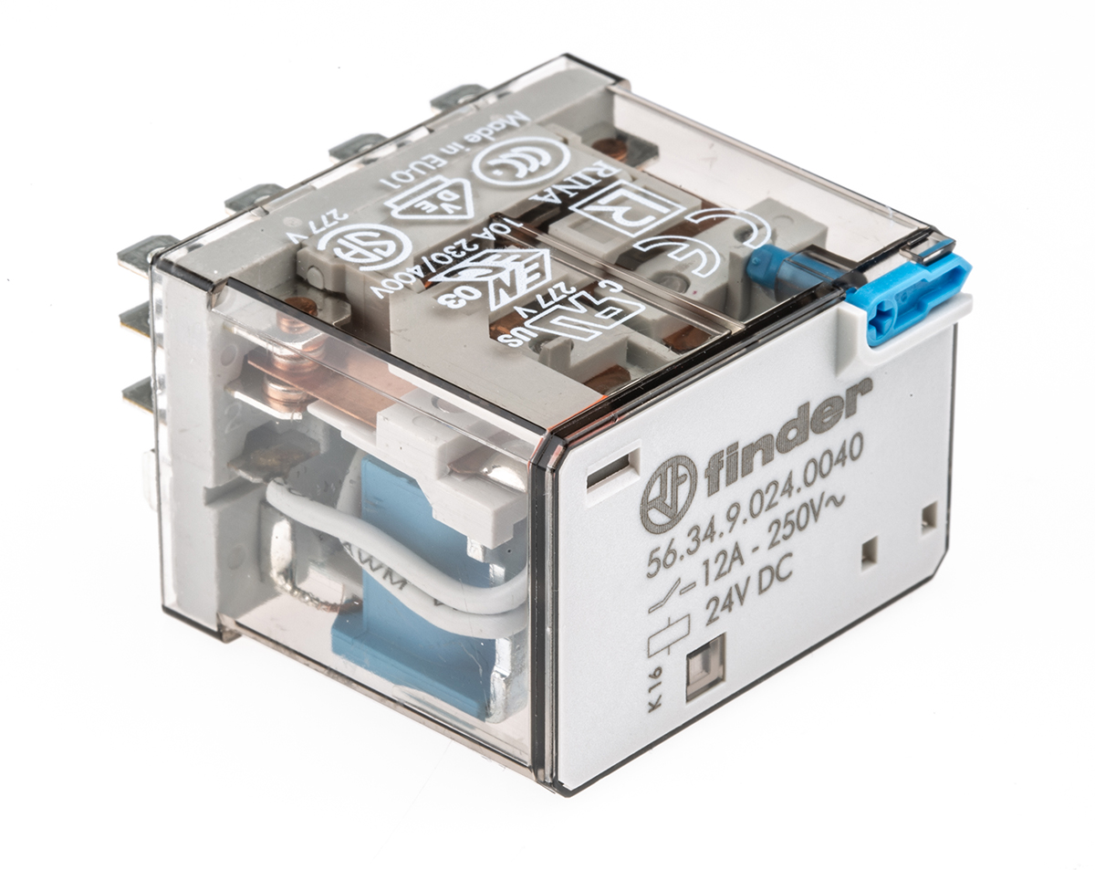 Finder Plug In Power Relay, 24V dc Coil, 12A Switching Current, 4PDT