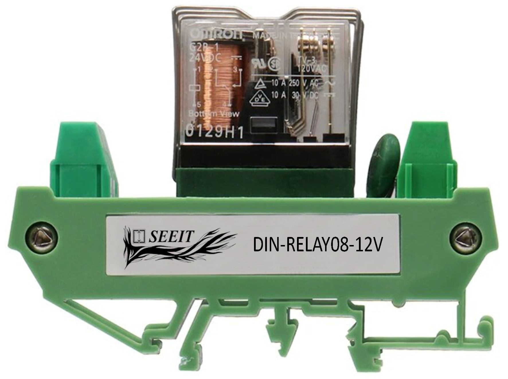 Seeit DIN Rail Power Relay, 12V Coil, 10A Switching Current, SPDT