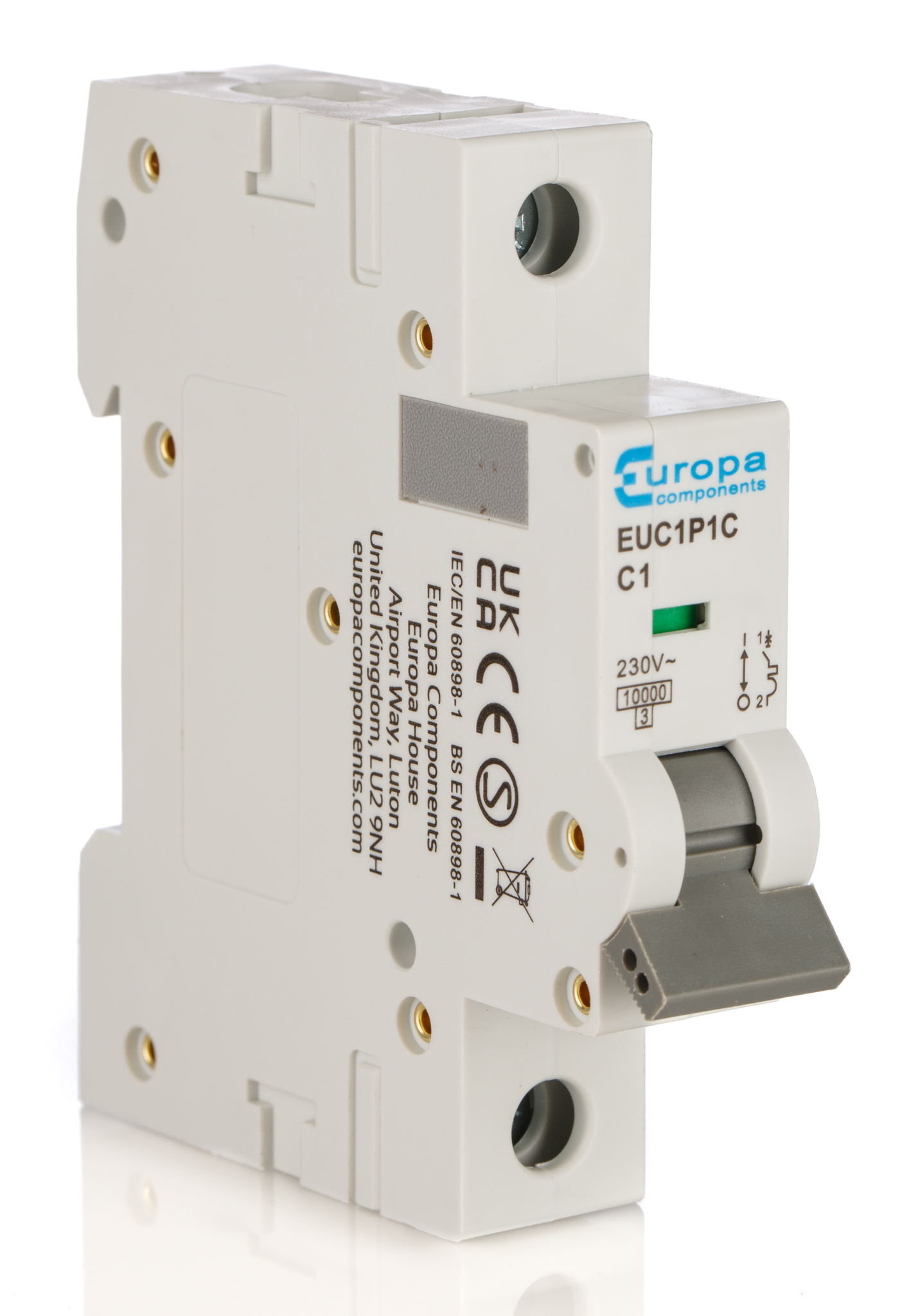 Europa EUC1P EUC MCB, 1P, 1A Curve C, 230V AC, 10 kA Breaking Capacity