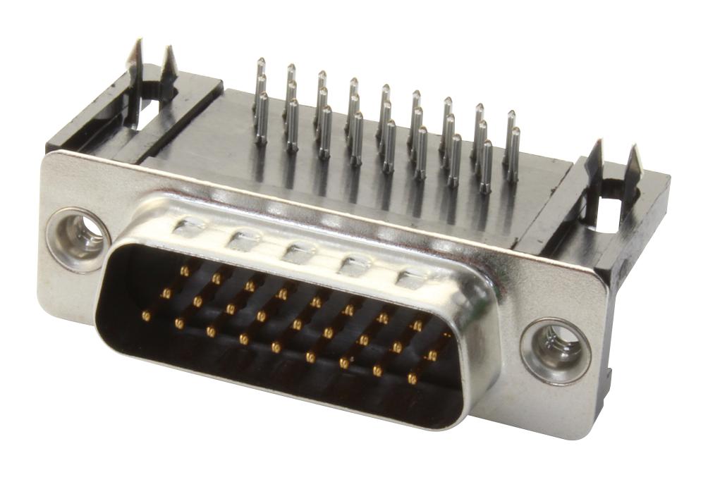 HARTING 62 Way Right Angle Through Hole D-sub Connector Plug, 2.41mm Pitch, with 4-40 UNC Female Screwlocks, Boardlocks