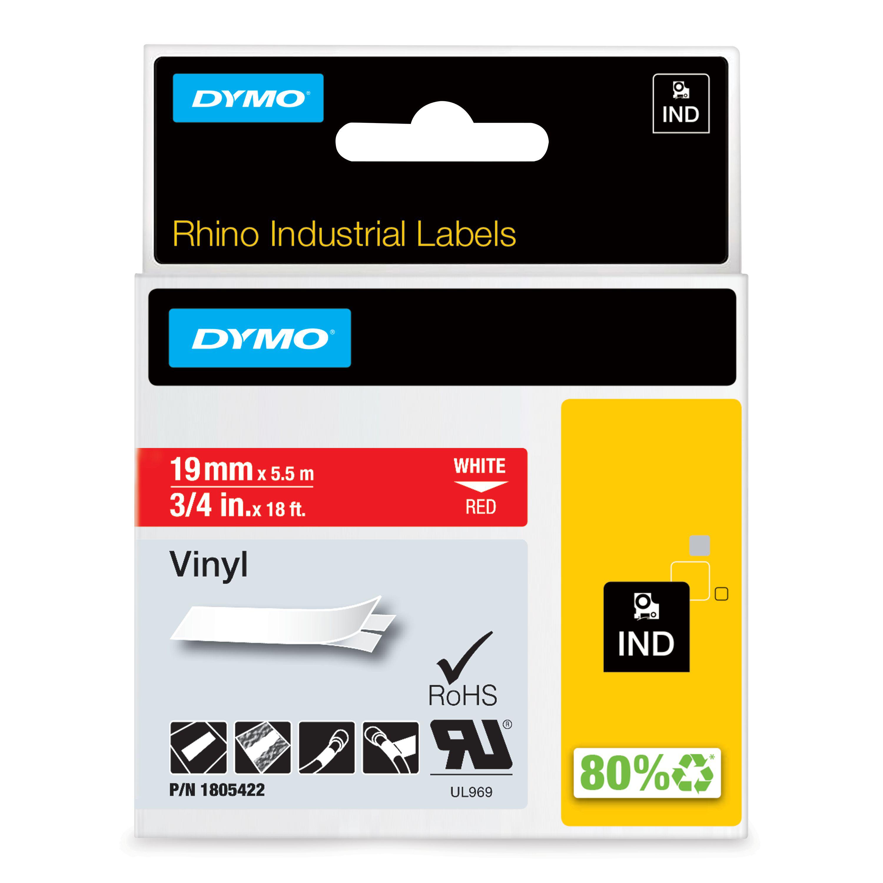 Dymo White on Red Label Printer Tape, 5.5 m Length, 19 mm Width
