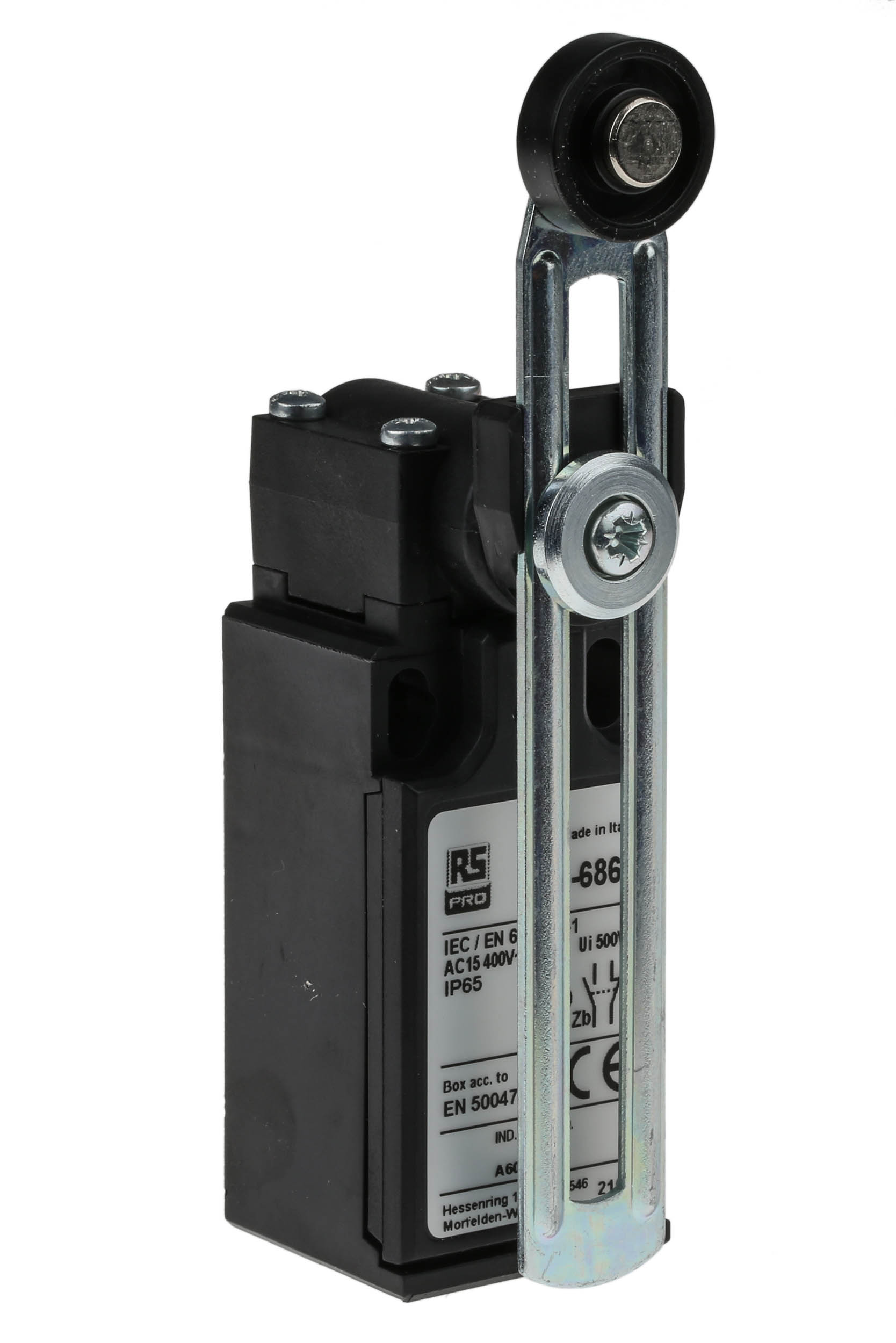 RS PRO Adjustable Roller Lever Limit Switch, NO/NC, IP65, DPST, Thermoplastic Housing, 400V ac Max, 10A Max