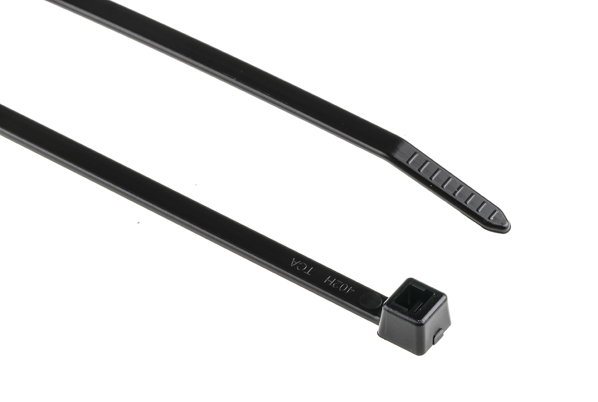 HellermannTyton Cable Tie, Inside Serrated, 205mm x 4.7 mm, Black Polyamide 6.6 (PA66), Pk-100