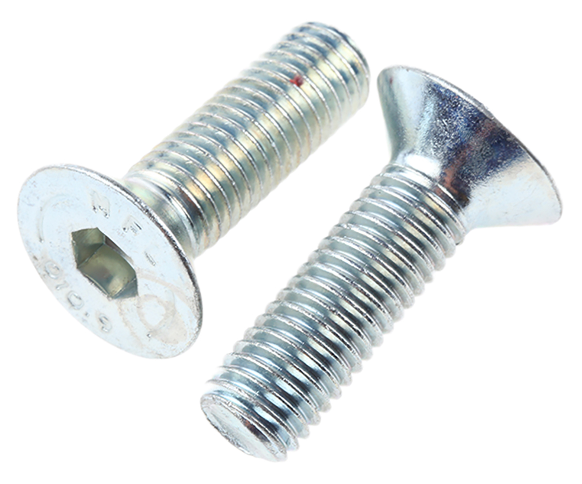 RS PRO Bright Zinc Plated Steel Hex Socket Countersunk Screw, DIN 7991, M12 x 40mm