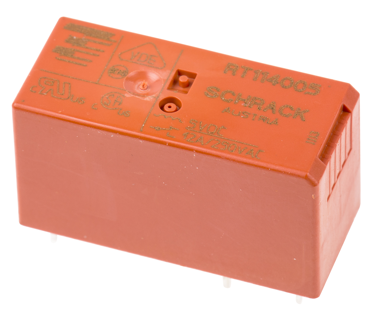 TE Connectivity PCB Mount Power Relay, 5V dc Coil, 12A Switching Current, SPDT