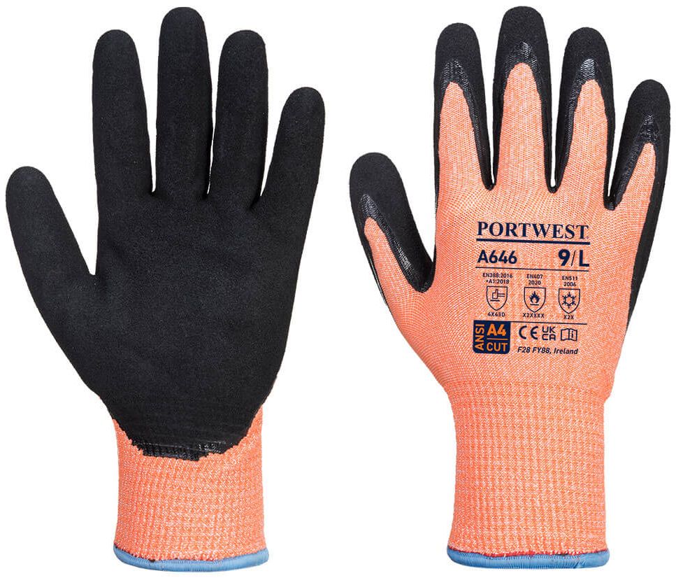 Portwest A646 - Vis-Tex Winter Cut D13 Nitrile Glove Black, Orange Acrylic Acrylic, Elastic, Fibreglass, High