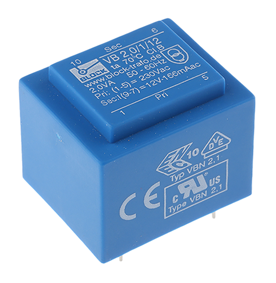 Block 12V ac 1 Output Through Hole PCB Transformer, 2VA