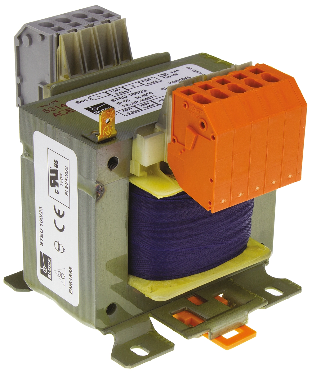 Block 100VA 2 Output Chassis Mounting Transformer, 2 x 115V ac