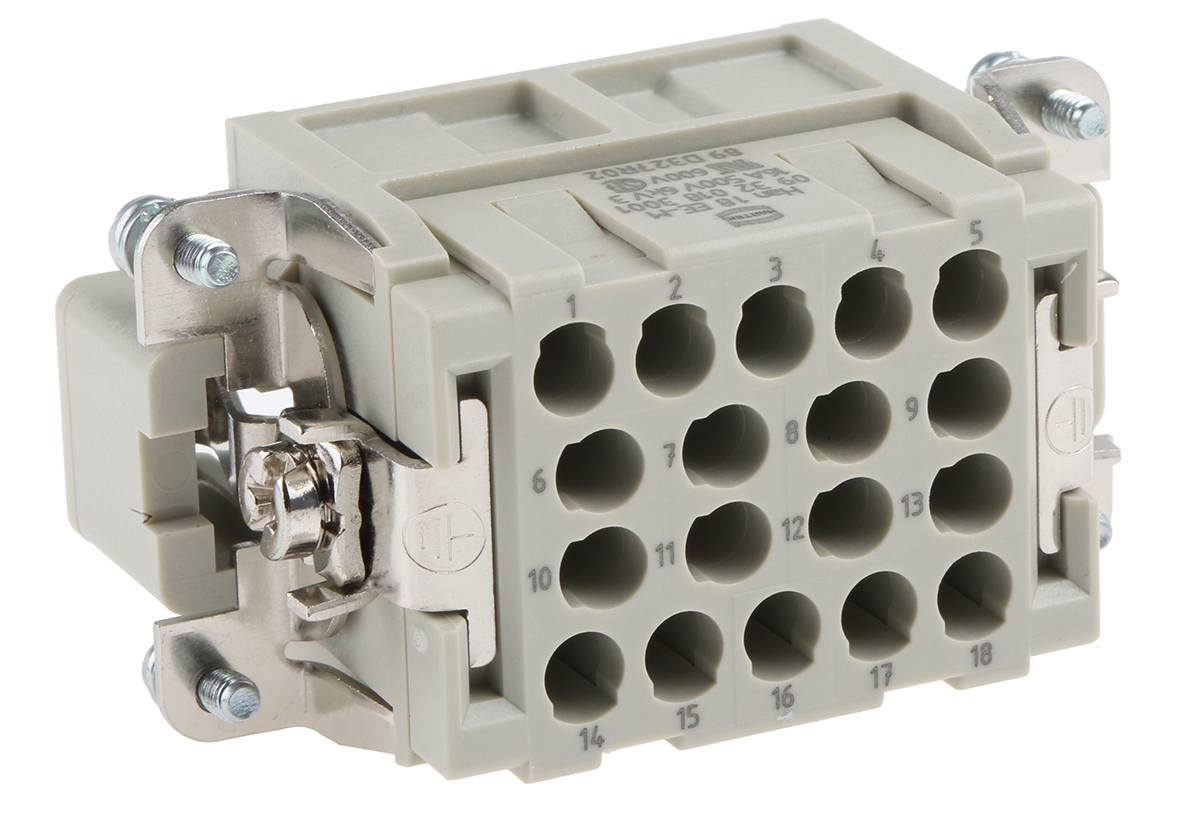 HARTING Heavy Duty Power Connector Insert, 16A, Male, Han EE Series, 18 Contacts