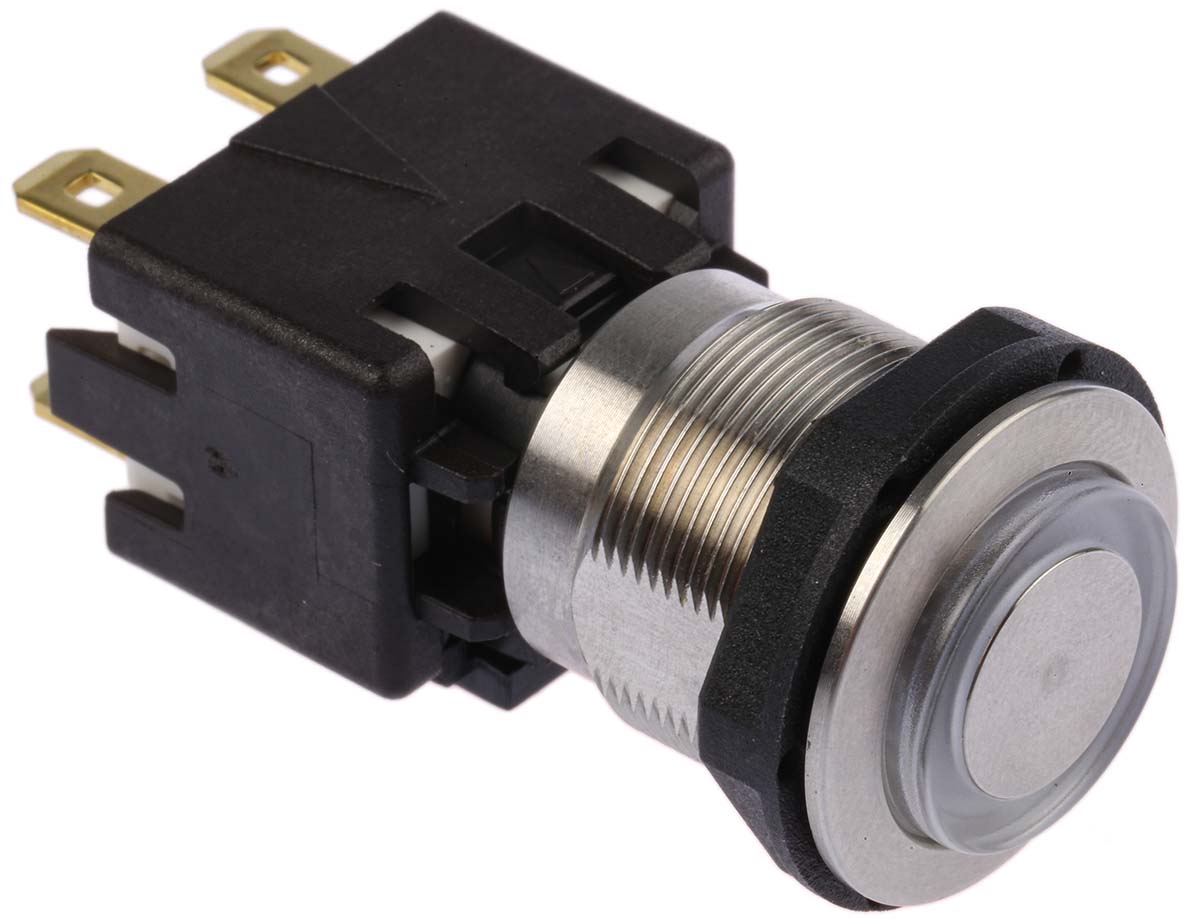 Schurter MSM LA 19 Series Illuminated Push Button Switch, Latching, Panel Mount, 19mm Cutout, DPDT, Blue LED, 125/250V