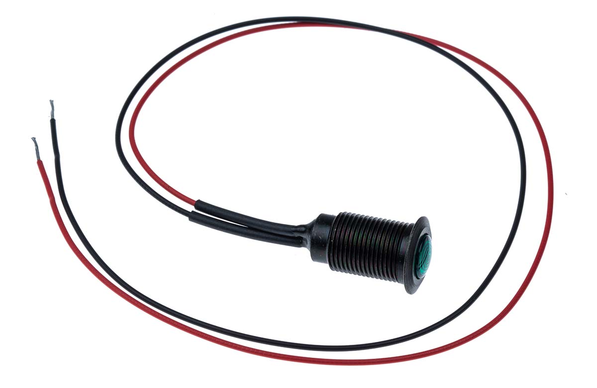 Oxley Green Panel Mount Indicator, 230V ac, 10.2mm Mounting Hole Size, Lead Wires Termination, IP66