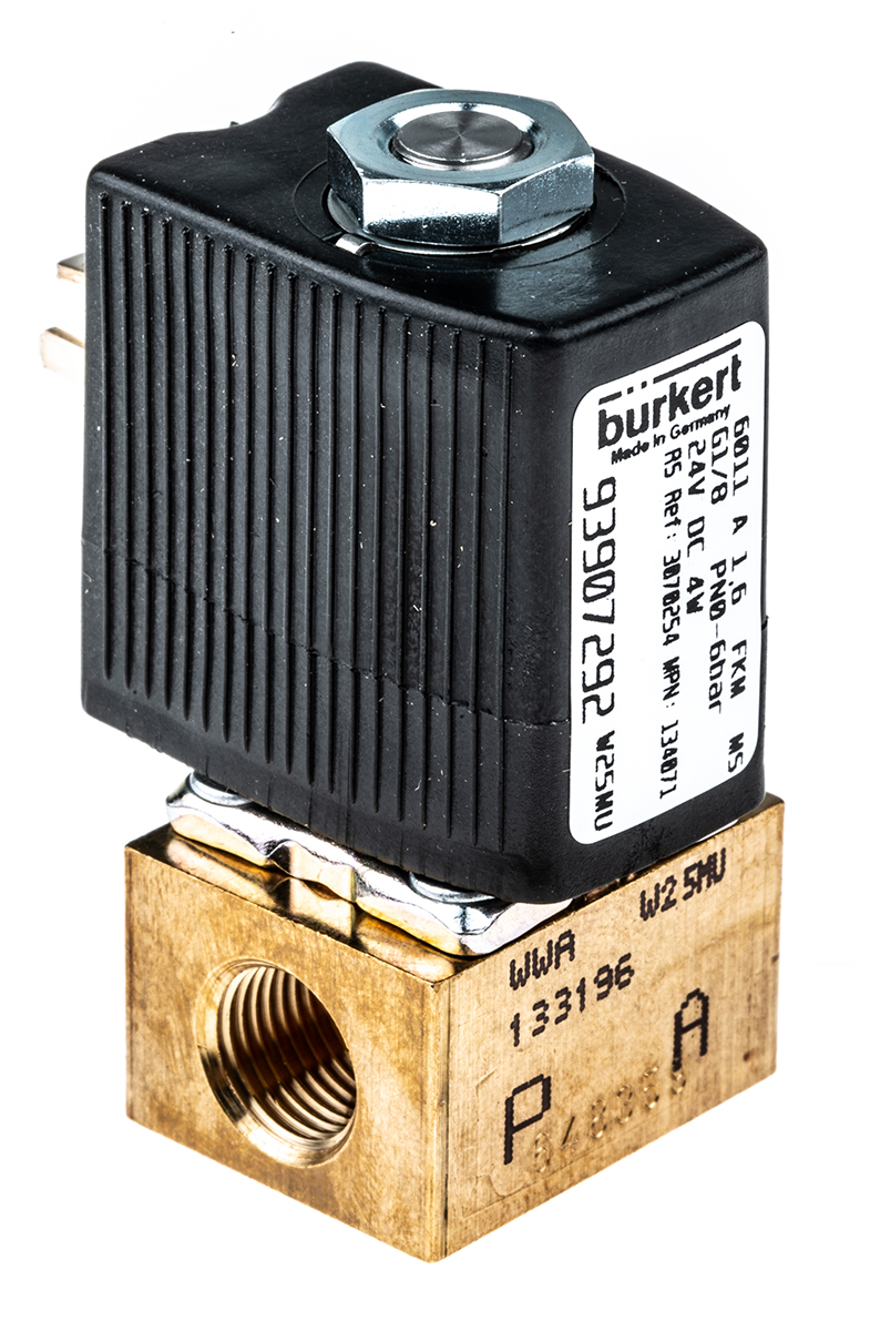 Burkert Solenoid Valve 134071, 2 Port, NC, 24 V dc 3.18 mm, 3.18 mm