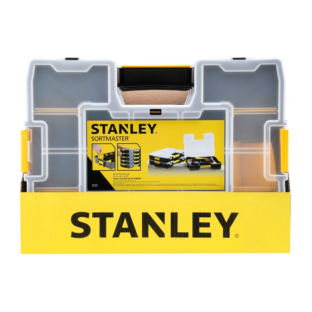 Stanley 12 Cell Black, Yellow Plastic, Adjustable Compartment Box, 9.2cm x 44.2cm x 32.7cm