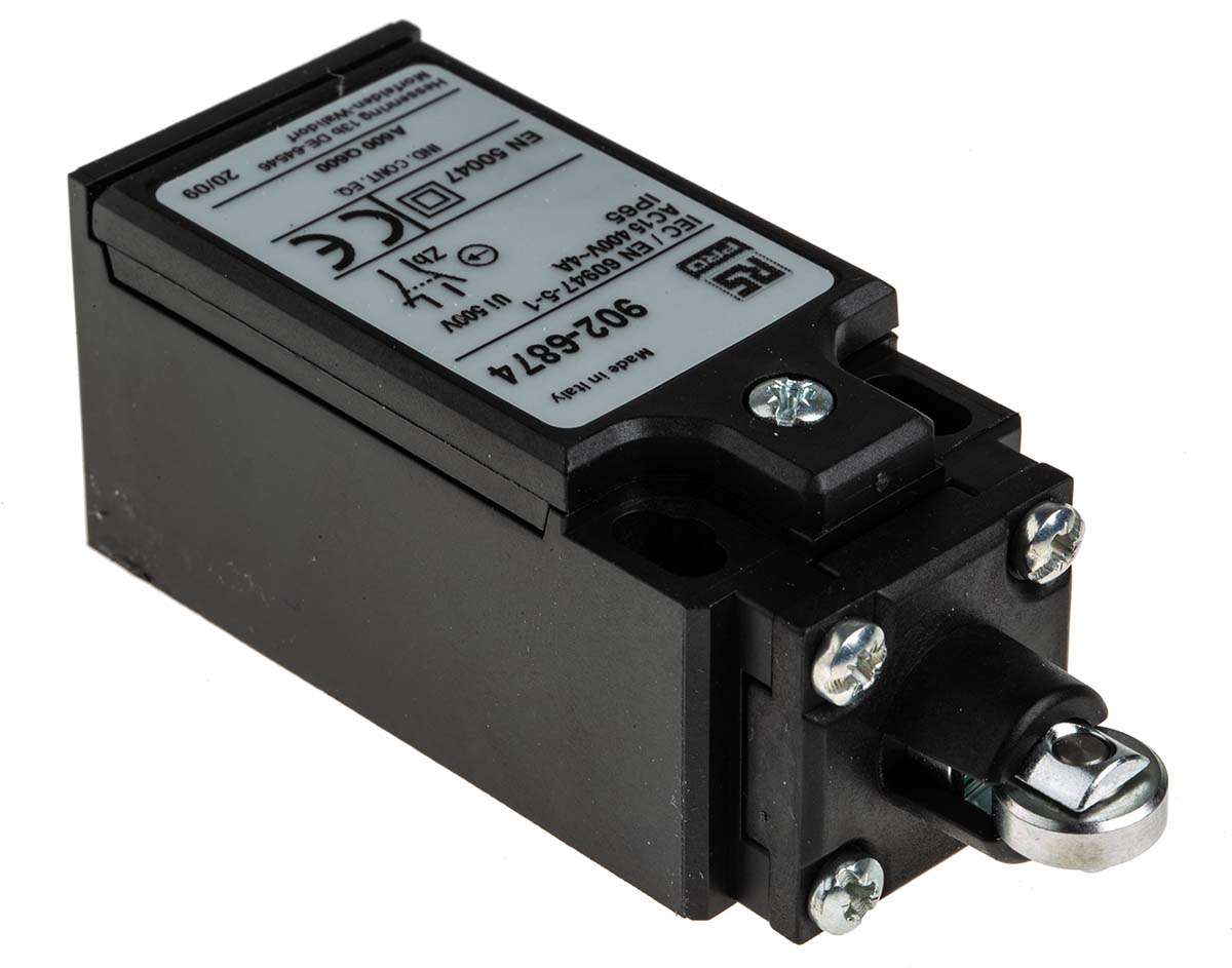 RS PRO Roller Plunger Limit Switch, NO/NC, IP65, DPST, Thermoplastic Housing, 400V ac Max, 10A Max