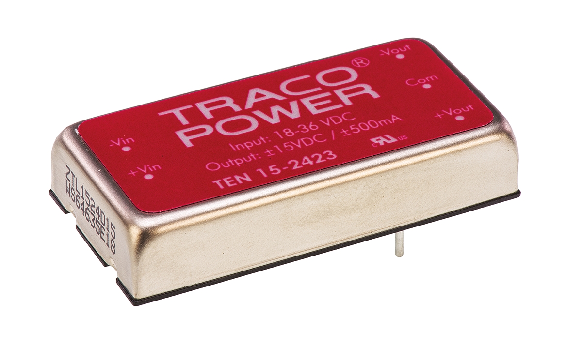 TRACOPOWER TEN 15 DC-DC Converter, ±15V dc/ ±500mA Output, 18 → 36 V dc Input, 15W, Through Hole, +85°C Max Temp