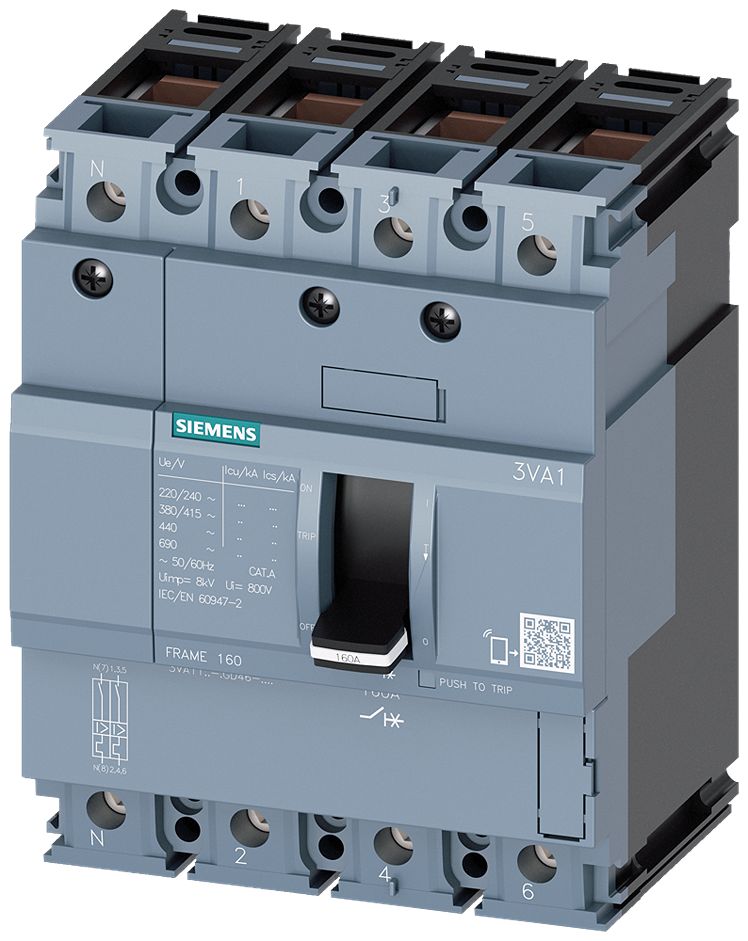 Siemens, SENTRON MCCB 4P 50A, Breaking Capacity 36 kA, Fixed Mount