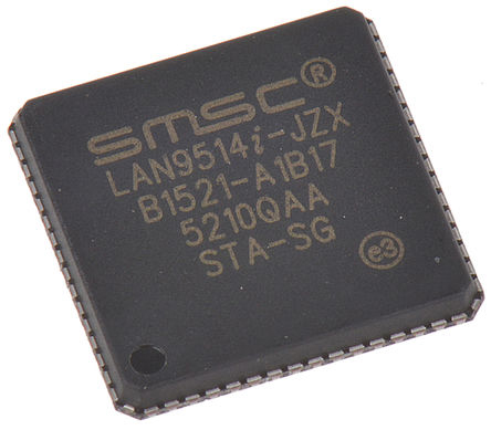 Microchip LAN9514I-JZX, Ethernet Controller, 1.5Mbps, 3.3 V, 64-Pin QFN
