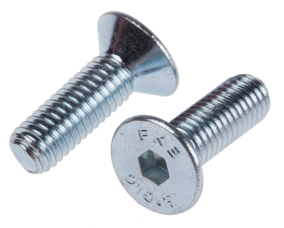 RS PRO Bright Zinc Plated Steel Hex Socket Countersunk Screw, DIN 7991, M5 x 16mm