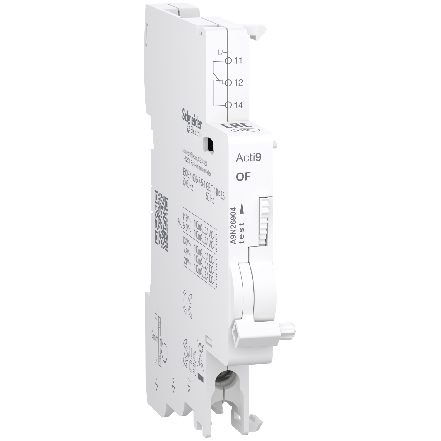 Schneider Electric Auxiliary Contact, 1 Contact, 1 C/O, Clip-On, Acti9 A9N