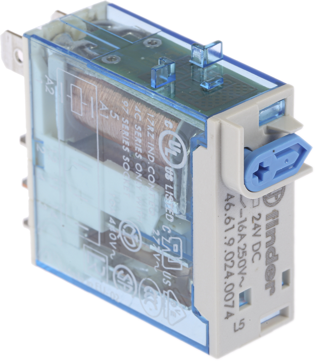 Finder Plug In Power Relay, 24V dc Coil, 16A Switching Current, SPDT