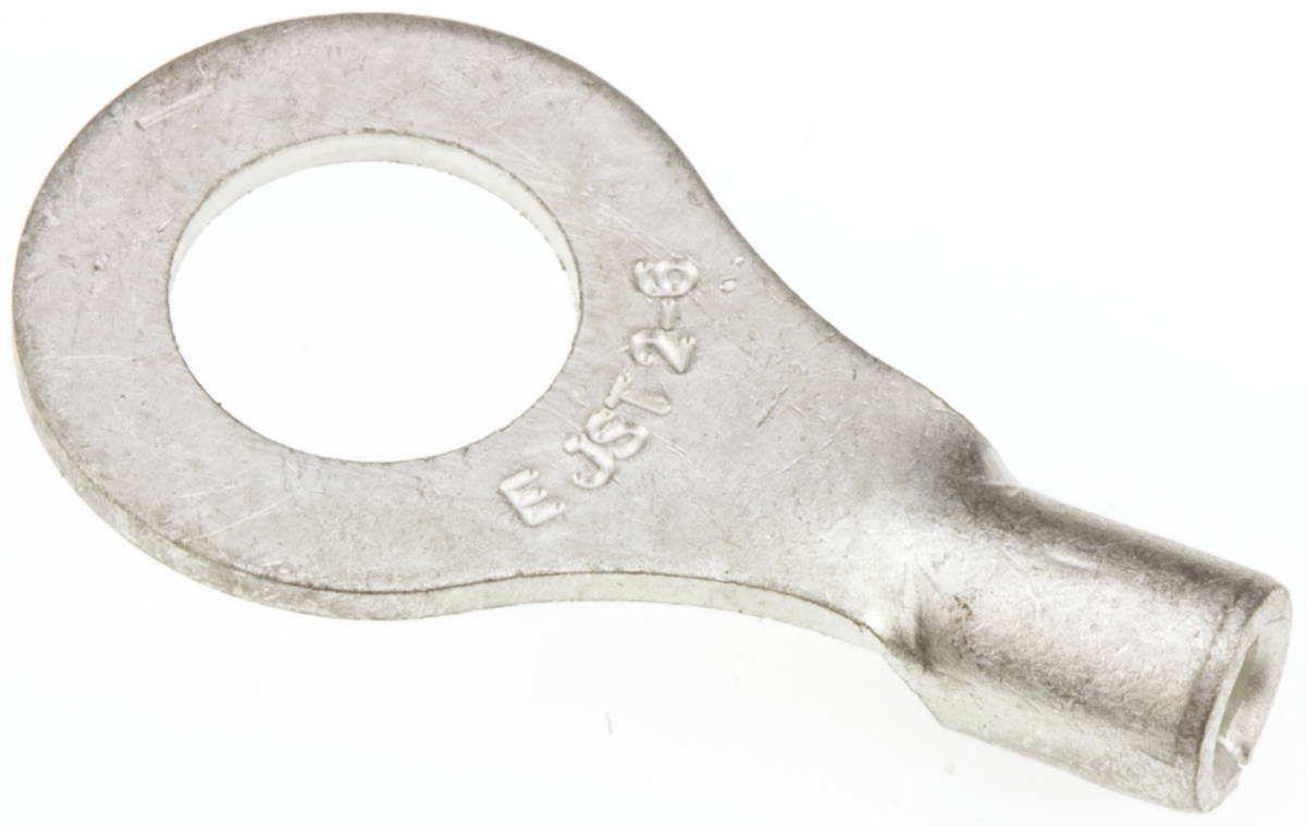JST, R Uninsulated Ring Terminal, 6mm Stud Size, 1mm² to 2.6mm² Wire Size