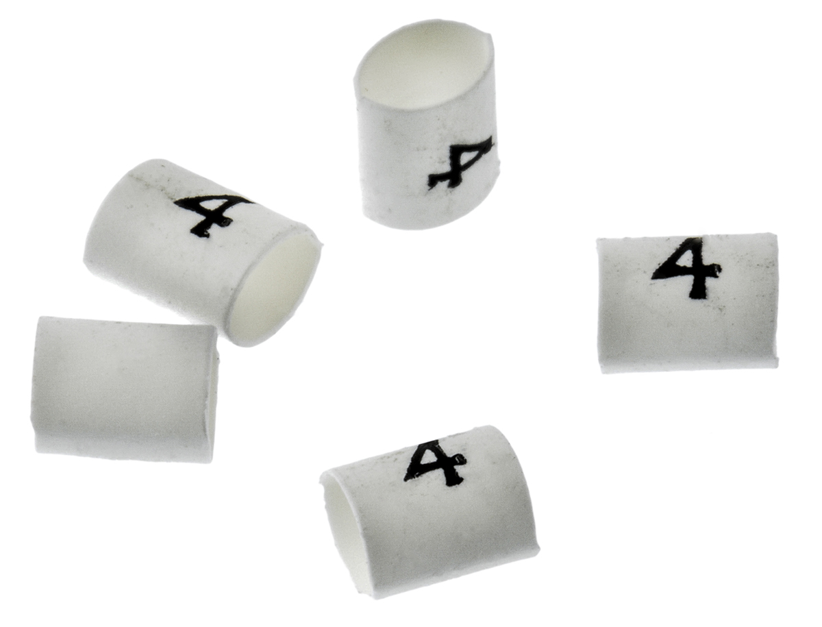 TE Connectivity Heat Shrink Cable Markers, White, Pre-printed "4", 1 → 3mm Cable, TRSA-1019/C/1/4