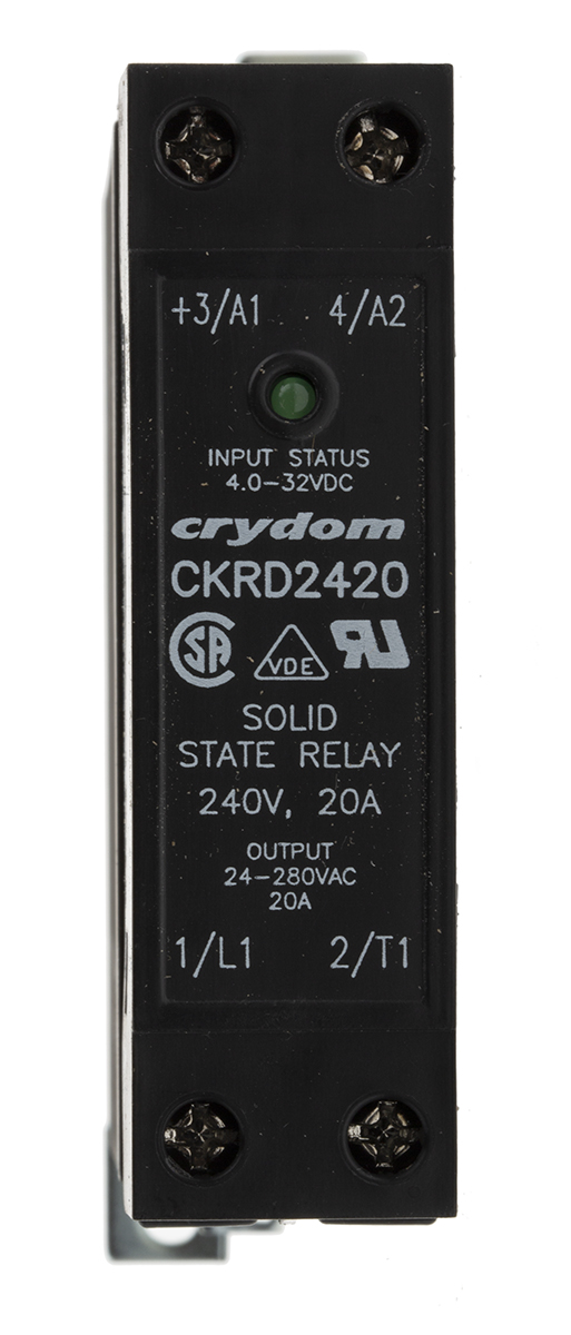 Sensata Crydom CKR24 Series Solid State Relay, 20 A rms Load, DIN Rail Mount, 280 V rms Load, 32 V Control