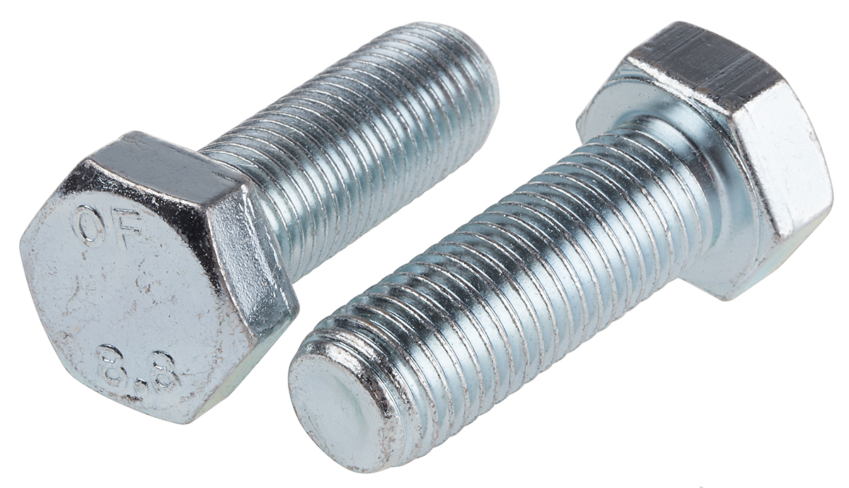 RS PRO Bright Zinc Plated Steel, Hex Bolt, M16 x 45mm