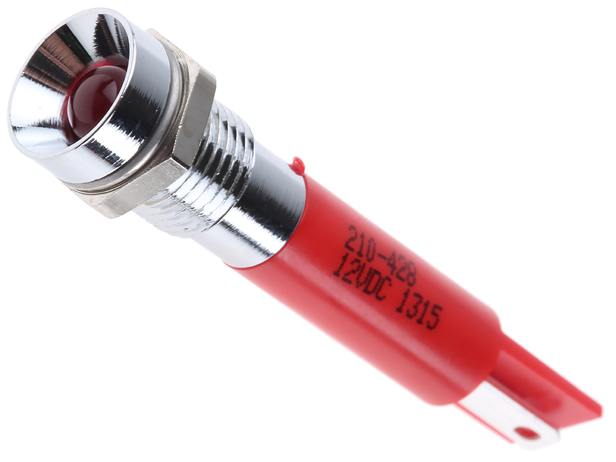 RS PRO Red Flashing LED Panel Mount Indicator, 12V dc, 8mm Mounting Hole Size, Solder Tab Termination